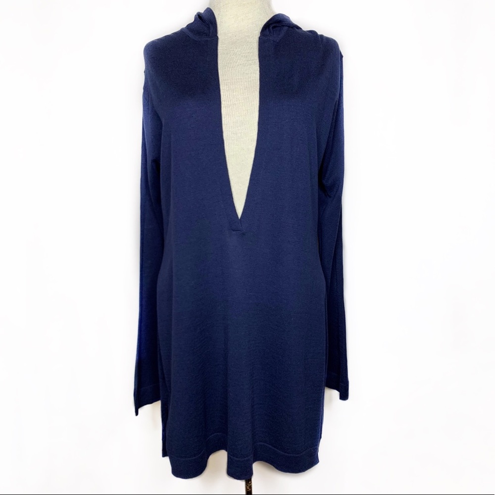 ACROBAT Silk Cotton Blend Deep V Tunic Hoodie Sz M